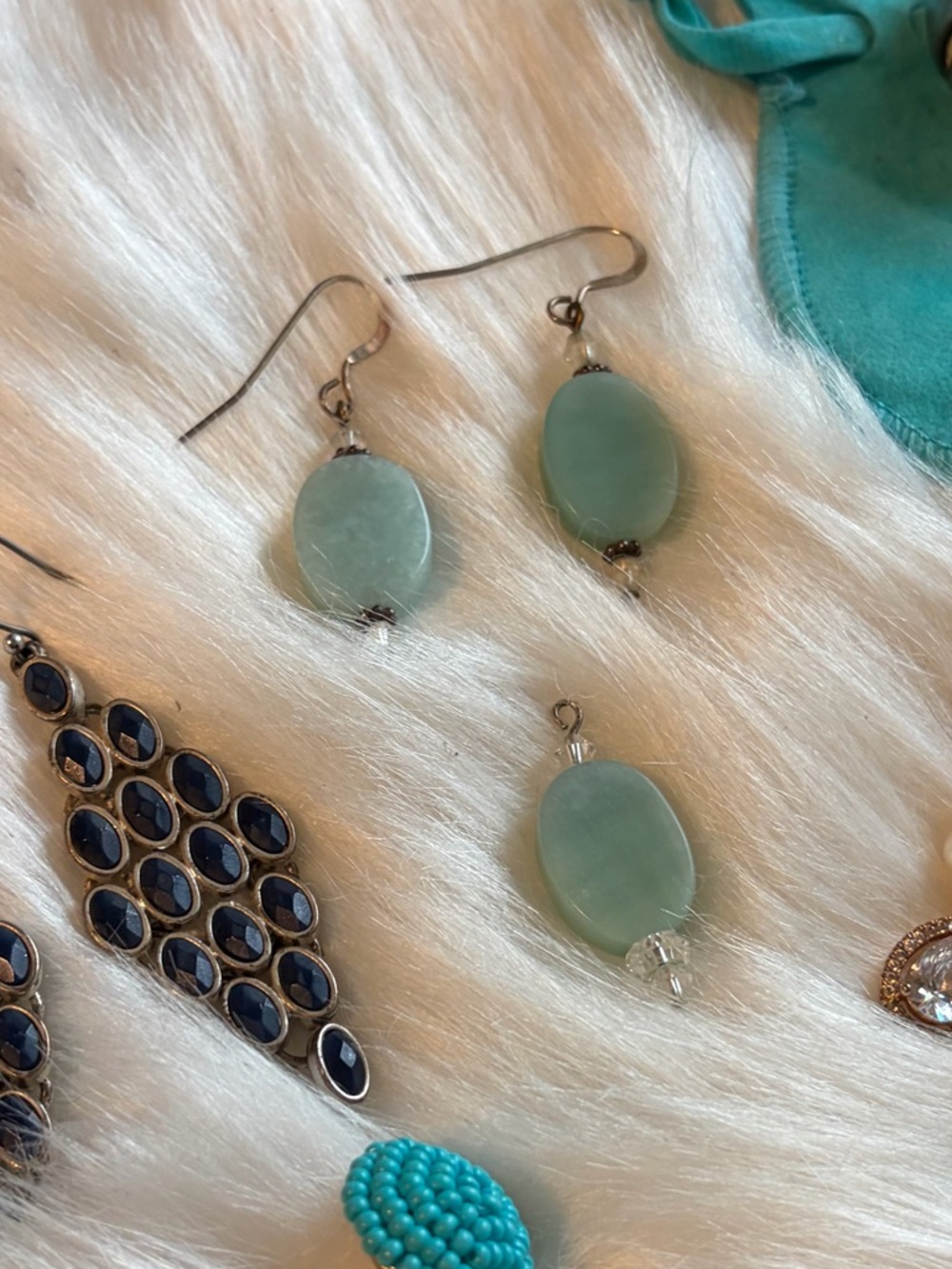 Matching Aventurine Stone Bead Earrings and necklace - Light Jade Green